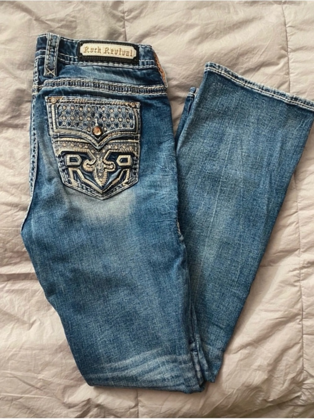 Rock Revival Women's Medium Blue Boot Cut Jeans with Embroidered Back Pocket